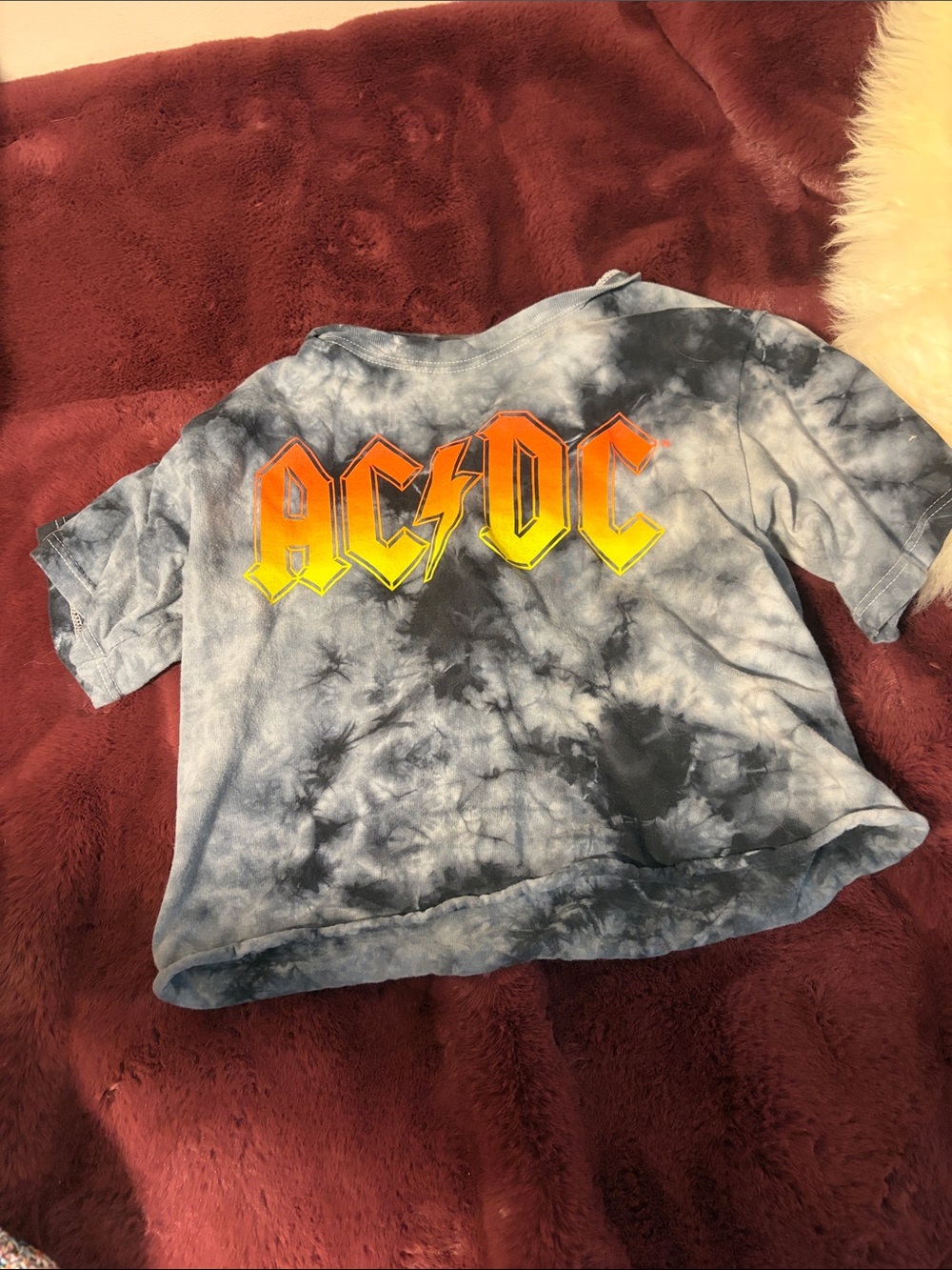 AC/DC Tie-Dye Crop Tee with Orange-Yellow Logo